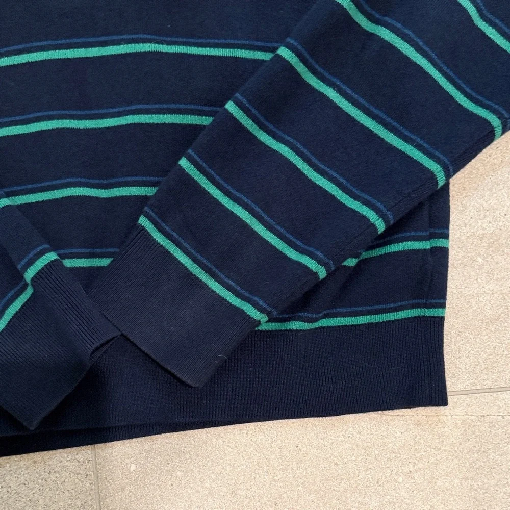 Uniqlo Navy and Green Striped Polo Sweater - Picture 5 of 7